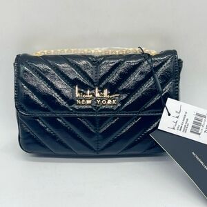 Nicole Miller Shoulder Bag/Crossbody, Black Quilted Logo Chain Strap NWT